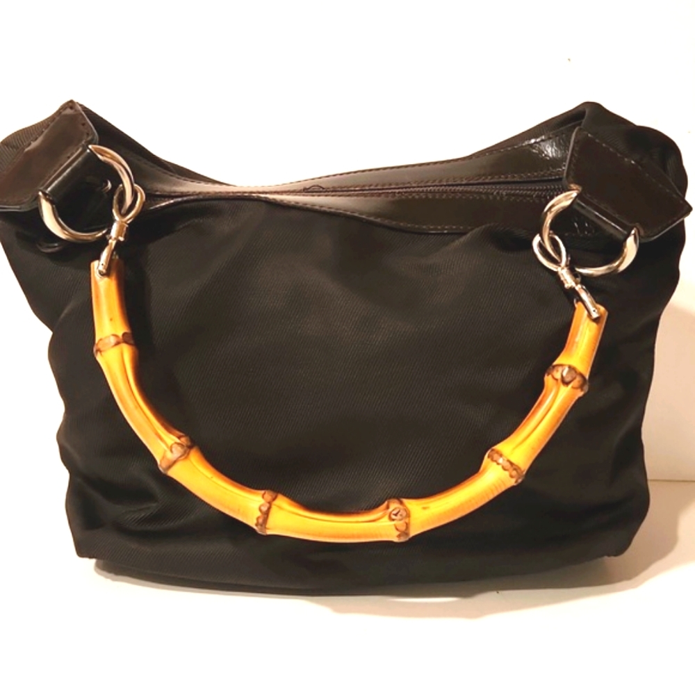 Gucci Tom Ford Made in Italy Dark Brown Nylon Bamboo Shoulder Bag Purse EUC! - Picture 2 of 15